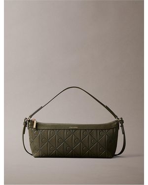 Calvin Klein Allover Emblem Logo Long Shoulder Bag - Brown