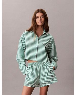 Calvin Klein Cropped Pyjama Top Cotton Poplin - Green
