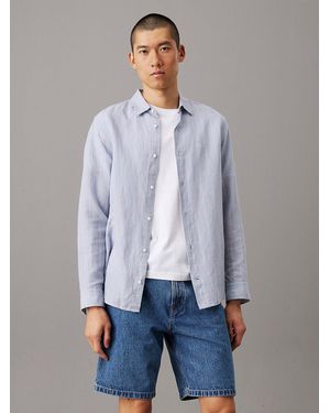 Calvin Klein Linen Cotton Striped Shirt - Blue