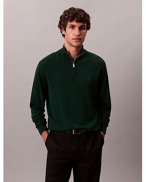 Calvin Klein Merino Wool Quarter Zip Jumper - Green
