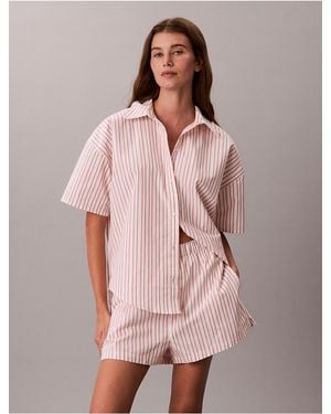 Calvin Klein Cotton Poplin Relaxed Short Sleeve Sleep Shirt - Pink