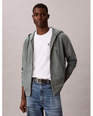 Calvin Klein Jeans Cotton Terry Monogram Zip Hoodie - Grey