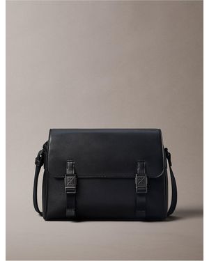 Calvin Klein Emblem Logo Hardware Flap Messenger Bag - Gray