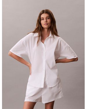 Calvin Klein Cotton Poplin Pyjama Button-Down Shirt - White