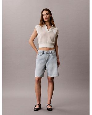 Calvin Klein Cropped Gehaakt Polovest - Grijs
