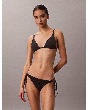 Calvin Klein Metallic Tie Side Bikini Bottoms Ck Monogram - Black