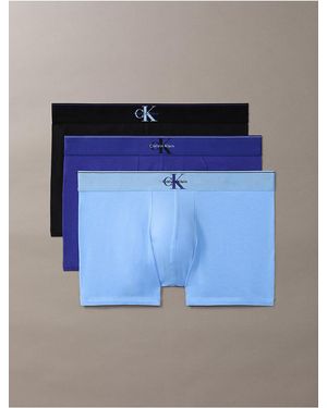 Calvin Klein Graphic Monogram Cotton Stretch Trunk - Blue