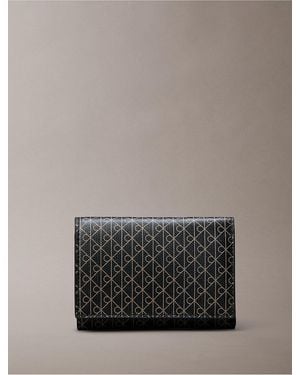 Calvin Klein Allover Emblem Logo Trifold Wallet - Gray