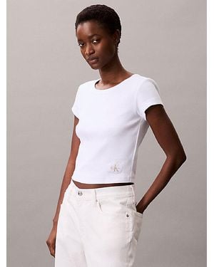 Calvin Klein Geripptes Baby-T-Shirt Aus Stretch-Baumwolle - Weiß