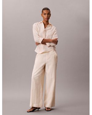 Calvin Klein Relaxed Sheer Stripe Crinkle Trousers - Natural