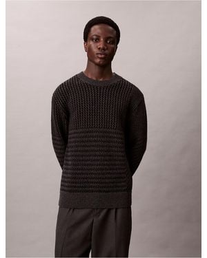 Calvin Klein Wool Blend Patterned Relaxed Sweater - Black