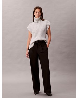 Calvin Klein Cotton Twill Belted Trousers - Black
