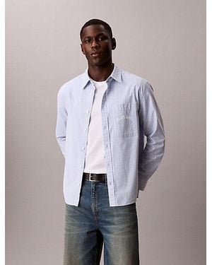 Calvin Klein Jeans Stripe Relaxed Button Down Shirt - Blue