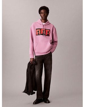Calvin Klein Kate Moss Fleece Graphic Relaxed Hoodie - Pink