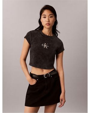 Calvin Klein Calvin Klein Monologo Rib Acid Wash Baby Tee - Black