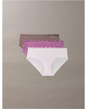 Calvin Klein Microfiber Stretch With Lace 3-Pack Hipster - Purple
