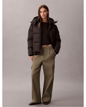 Calvin Klein Logo Tape Puffer Jacket - Brown