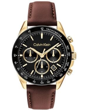 Calvin Klein Sport Chronograph Leather Strap Watch - Black