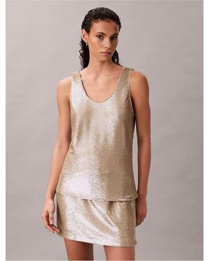 Calvin Klein Calvin Klein Sequin Scoop Neck Tank Top - Natural