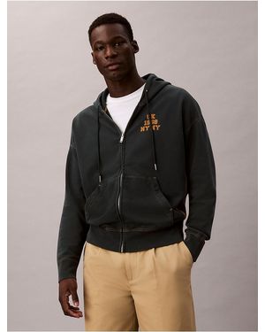 Calvin Klein Washed Fleece Logo Graphic Relaxed Hoodie - Brown