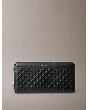 Calvin Klein Embossed Emblem Logo Long Zip Wallet - Grey