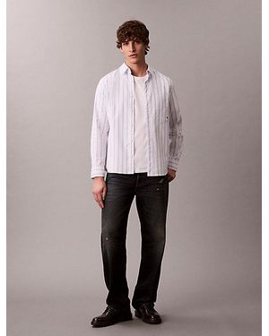 Calvin Klein Jeans Stripe Classic Oxford Button Down Shirt - White