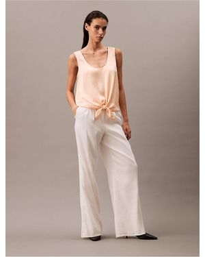 Calvin Klein Crushed Satin Tie Front Tank Top - Natural