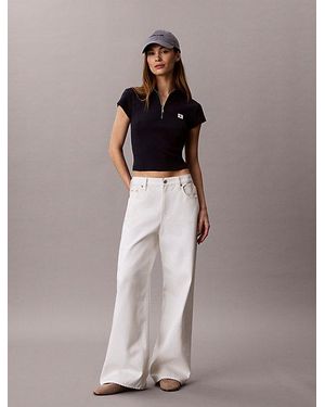 Calvin Klein Geripptes Top Mit Monogramm-Logoaufnäher Und Reißverschluss - Blau
