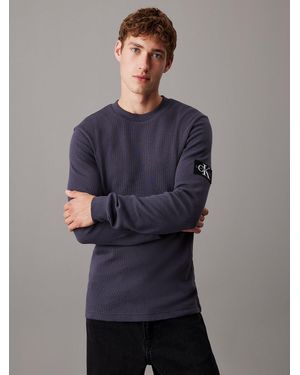 Calvin Klein Slim Long Sleeve Waffle T-Shirt - Blue