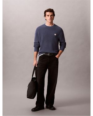 Calvin Klein Calvin Klein Woven Monologo Waffle Knit Sweater - Blue