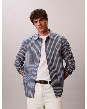 Calvin Klein Relaxed Cotton Poplin Stripe Shirt - Grey