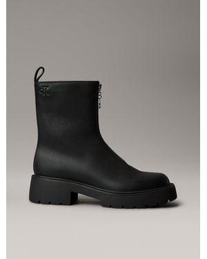 Calvin Klein Leather Chunky Zip Ankle Boots - Black