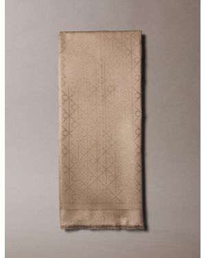 Calvin Klein Allover Emblem Logo Shine Scarf - Natural