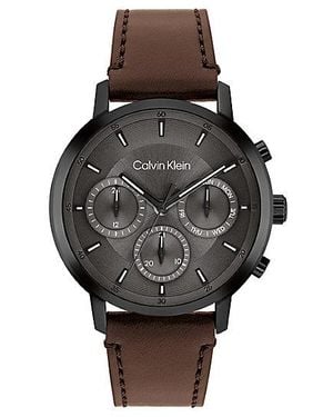 Calvin Klein Multifunctioneel Horloge Met Leren Band - Zwart