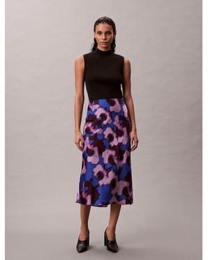 Calvin Klein Printed Midi Slip Skirt - Purple