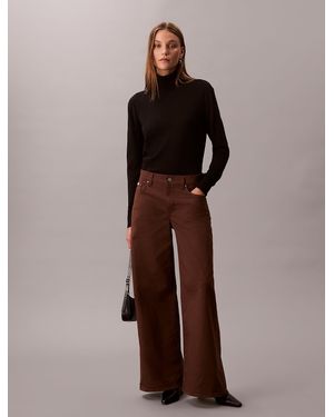 Calvin Klein Super Wide Leg Twill Trousers - Brown
