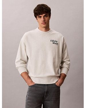 Calvin Klein Jeans Premium Cotton Terry Logo Sweatshirt - Natural
