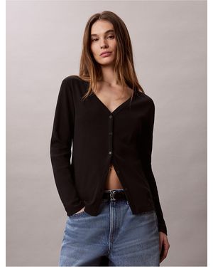 Calvin Klein Calvin Klein Woven Monologo Fine Rib Slim Cardigan - Black