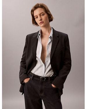 Calvin Klein Fine Wool Belted Blazer - Grey