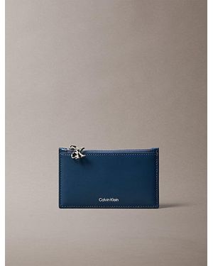 Calvin Klein Leather Rfid Monogram Charm Cardholder - Blue