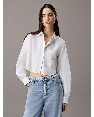 Calvin Klein Camisa cropped de popelín de algodón - Blanco
