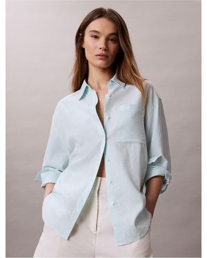 Calvin Klein Calvin Klein Linen Blend Relaxed Button-Down Shirt - Gray