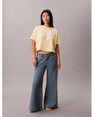 Calvin Klein Cropped Varsity Logo T-Shirt - Blue