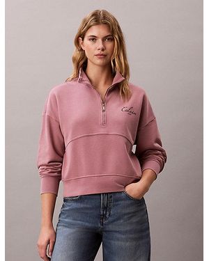 Calvin Klein Jeans Relaxed Quarter Zip Sweatshirt - Red