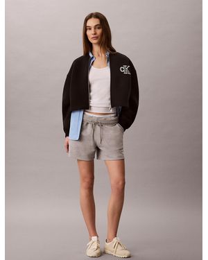 Calvin Klein Cropped Tech Jersey Bomber Jacket - Brown
