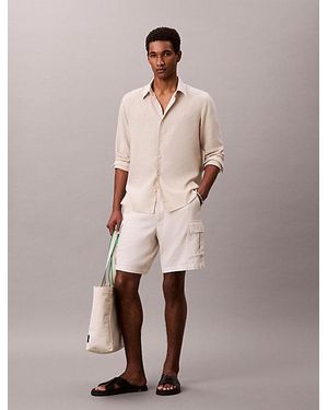 Calvin Klein Solid Linen Blend Classic Shirt - Natural