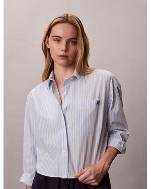 Calvin Klein Jeans Cropped Cotton Poplin Stripe Shirt - Purple