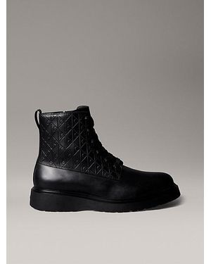 Calvin Klein Botas de piel con cordones y cremallera con logo - Negro