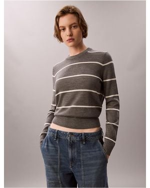 Calvin Klein Extra Fine Merino Blend Striped Sweater - Blue