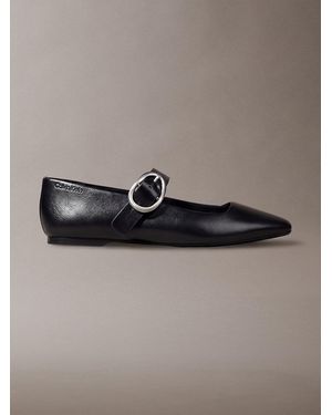 Calvin Klein Leather Mary Jane Ballerinas - Brown